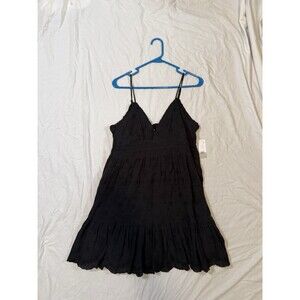 NWT Black Babydoll A-Line Mini Dress Junior Teen Size Large Lined Textured Strap